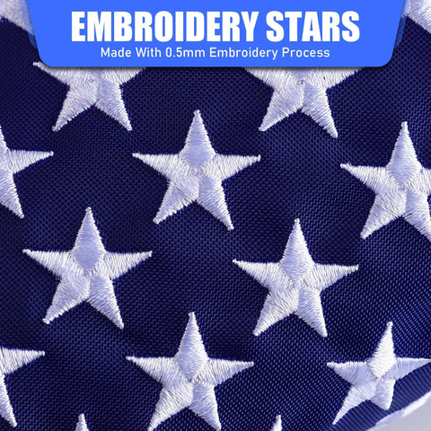 Close-up of star embroidery on Two Pack 12X18 Golf Cart Flags With American Flag Embroidery And Elastic Strap Bracket