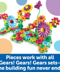 Gear Up And Bloom STEM Flower Building Set For Kids 3 To 5, 116-Piece Gear Garden Kit with moving gears and colorful flowers.