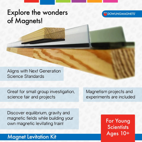 Close-up of Magnet Levitation Science Kit for Experiments Build a Levitating Train to Explore Gravity Equilibrium and Magnetic Fields