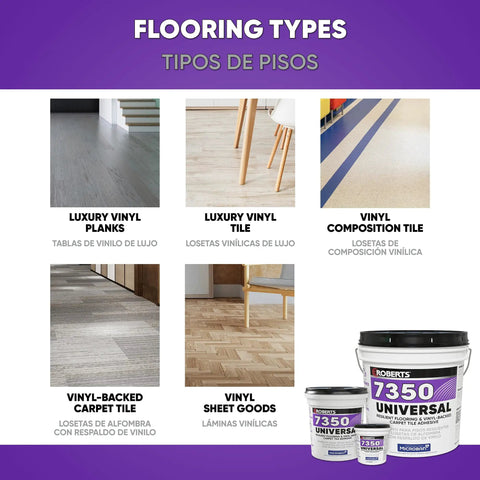 Various flooring types with Universal Resilient Flooring and Vinyl Backed Carpet Tile Adhesive With Acrylic Latex Solvent Free 1 Gallon