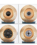 Close-up of Three Pack Woodworking Carving Wheels with 22mm Bore Abrasive Sanding Discs for Quick Wood Shaping and Detailing.