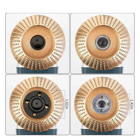 Close-up of Three Pack Woodworking Carving Wheels with 22mm Bore Abrasive Sanding Discs for Quick Wood Shaping and Detailing.