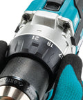 Brushless 18V Cordless Drill Driver With 13Mm Keyless Chuck And Dual Speed Gearing control dial close-up in gloved hand.