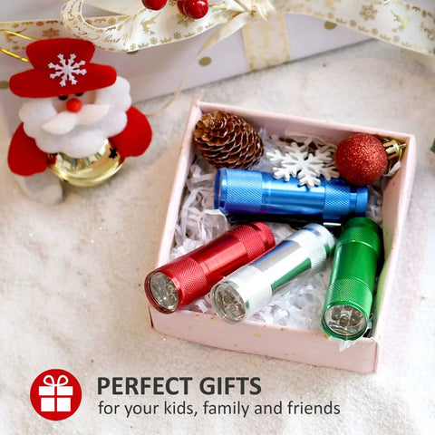 4 Pack Aluminum LED Flashlights Set with AAA Batteries in festive box