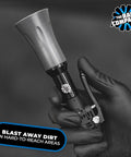 Gloved hand holding Ultra Air Blaster Mini Car Detailing Tool - Powerful Trigger Air Gun To Lift Dirt From Carpets