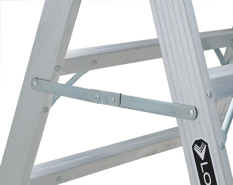 Close-up of Lightweight Aluminum Sawhorse Step Ladder 3 Foot With 300 Pound Capacity Type IA Duty Rating Durable Build For Painting Drywall And General Home Projects frame