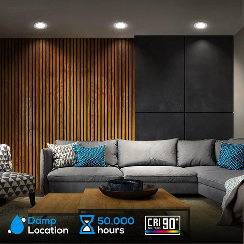 Living room with Eight Pack 6 Inch LED Recessed Retrofit Downlight Kit With 5CCT Color Temps 2700K 3000K 3500K 4000K 5000K Dimmable