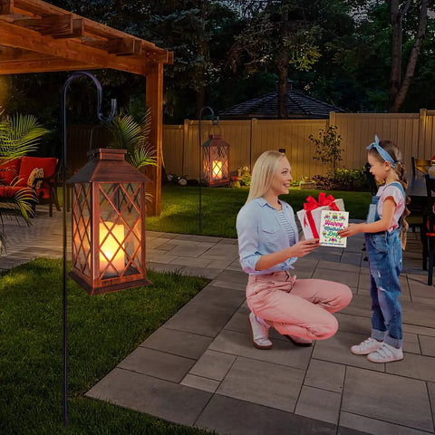 14 Inch Solar Lanterns Outdoor Garden Lights Weatherproof Waterproof LED Flickering Flameless Candles For Patio Table Yard Party