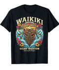 Vintage Hawaiian Outrigger Canoe Ocean Tradition T Shirt For Surfers And Beach Lovers with vibrant retro sunset design.