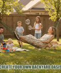 Family enjoying 4 Pack Mesh Hammocks Set For Outdoor Chill Pine Green Nylon Hammocks 98.4 x 31.5 Inches in backyard