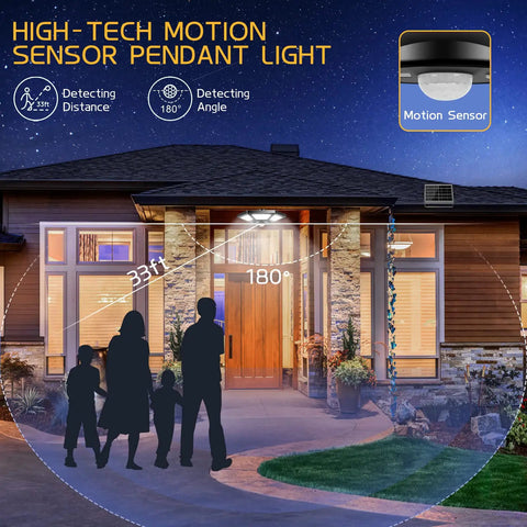 Solar Shed Light Outdoor Pendant With 180 LED 1000 Lumen Brightness Motion Sensor And Remote Control illuminating house entrance