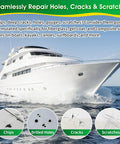 Image showing uses for Marine Fiberglass Repair Kit 4.2 Oz Gel Coat Repair For Boats And Watercraft, DIY Friendly Fiberglass Filler.