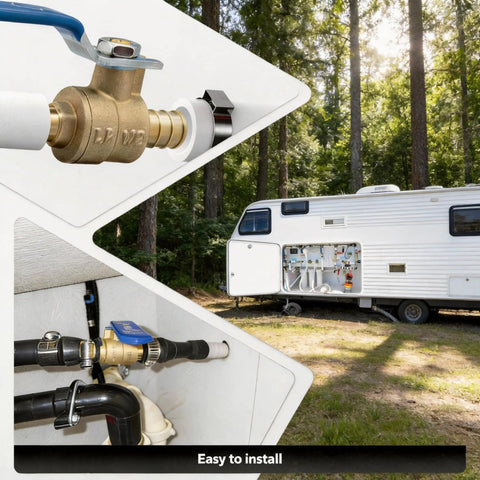 Three Quarter Inch PEX Ball Valve Set Lead Free Brass Shut Off Valves 2 Pack Red And Blue installation in RV plumbing