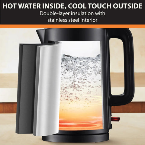 1.5L Cordless Electric Kettle With Cool Touch Exterior And Stainless Steel Interior Boils One Cup In 80 Seconds Double Wall Construction Auto Off Keep Warm Quick Boil Black White