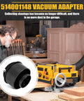 Dust Gets Routed Fast With This Badass Planer Vacuum Adapter Replacement Compatible With Dewalt Dw735 Units For A Tight As A Drum Hookup That Keeps Your Workspace Clean And Makes Woodworking A Breeze. The image shows a black vacuum adapter for Dewalt DW735 planer.