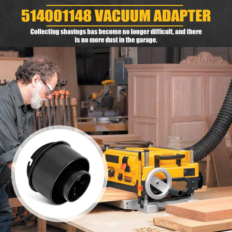 Dust Gets Routed Fast With This Badass Planer Vacuum Adapter Replacement Compatible With Dewalt Dw735 Units For A Tight As A Drum Hookup That Keeps Your Workspace Clean And Makes Woodworking A Breeze. The image shows a black vacuum adapter for Dewalt DW735 planer.