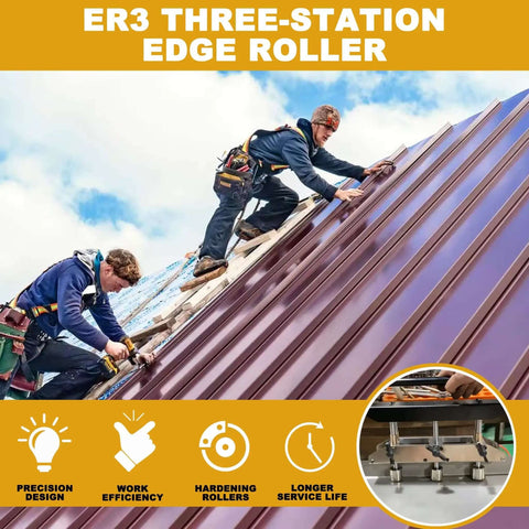 Roofers using Three Station Edge Roller Bender For Sheet Metal Bead Roller And Brake Heavy Duty Large Radius on metal roof