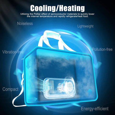 Portable Electric Cooler Bag With 12V Ac Dc Power And Dual Temperature Control with cooling and heating features, showcasing compact design.