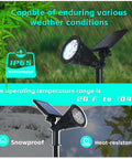 Solar Powered Outdoor Spotlights With 7 LEDs 2 In 1 Waterproof Landscape Lighting For Lawn Trees Patios Walkways showing durability