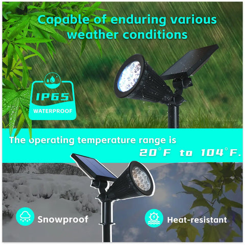 Solar Powered Outdoor Spotlights With 7 LEDs 2 In 1 Waterproof Landscape Lighting For Lawn Trees Patios Walkways showing durability