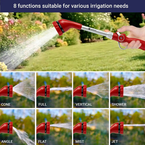 Beefy Yet Lightweight Garden Hose Wand With 16 Inch Zinc Alloy And Aluminum Build, 8 Spray Patterns With Thumb Control