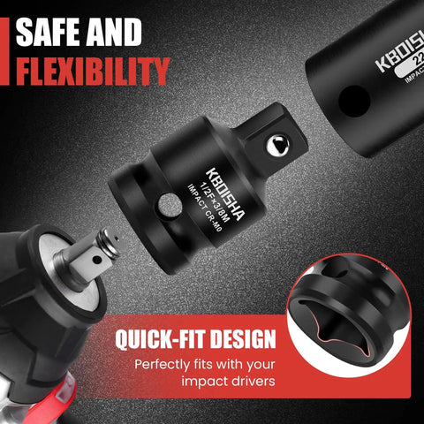 Half Inch To Three Eighths Inch Socket Adapter Set For Half Inch Drive CR-MO Impact Reducer with Quick-Fit Design.