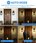 Motion Sensor Outdoor Wall Lights With Dusk To Dawn Sensor PIR Technology Auto Mode demonstration on porch with figures