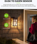Dusk To Dawn Sensor LED Bulbs 6W A19 Outdoor Lighting 500 Lumens 2700K Warm White Auto On Off Photocell E26 shown on a porch