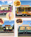 13 Foot Red Fiberglass Food Truck Fully Loaded Mobile Kitchen With Commercial Grade Prep Tables Built In Cooking Gear Street Ready Catering Rig For Busy Weekend Markets And Turnkey Business Ventures featuring different food options.