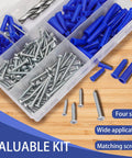 190 Piece Heavy Duty Conical Concrete Wall Anchors And Screws Kit With 3 Drill Bits And Storage Box Including 95 Brick Anchors And 95 Self Tapping Screws For Drywall Masonry Stucco Cement Cinder Block Tile shown in compartments