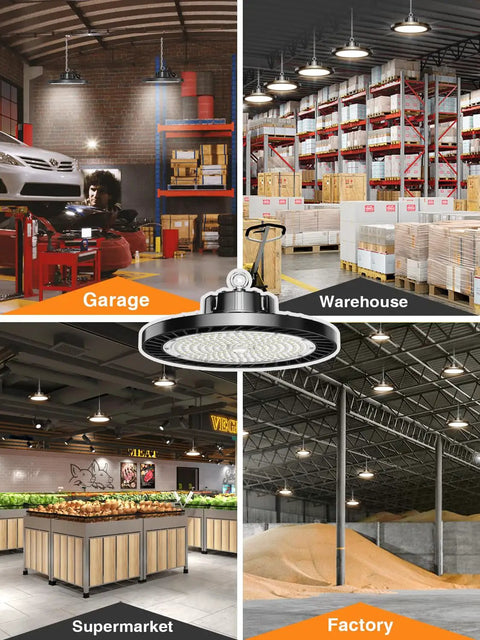 UFO LED High Bay Light 150W Daylight 5000K 22500LM 12 Pack Plug And Play Shop Lighting for Garage Workshop Warehouse Barn