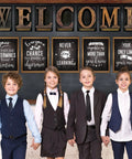 Fresh Industrial Chic Bulletin Board Poster Set Leveling Up Classroom Vibe With Seven Welcome Cutouts And Six Motivational Prints Perfect Teacher Decor Game Changer Glue Dots Included, featuring children in smart outfits. 