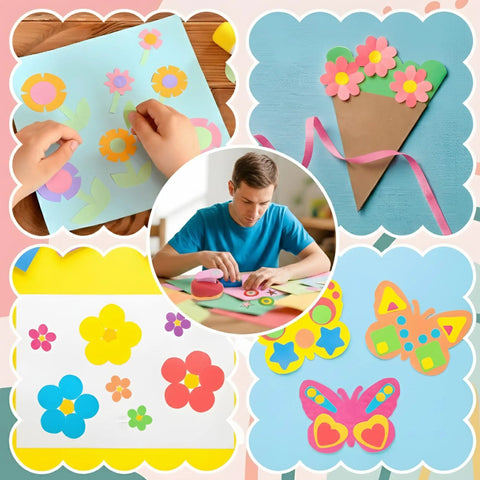 Craft projects using Three Piece Craft Hole Punches Set With Colorful Heart Round And Star Shapes for DIY scrapbooking and card making.