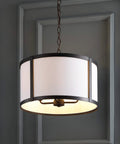 Oil Rubbed Bronze LED Pendant Light For Kitchen Island With White Linen Drum Shade Modern Transitional Ceiling Fixture