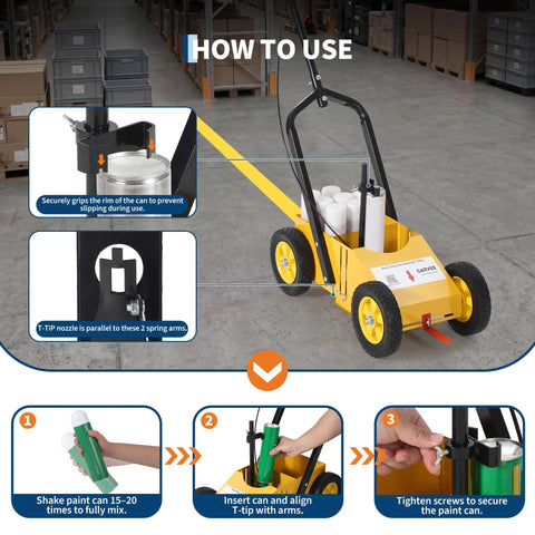 How to use Heavy Duty Adjustable Line Striping Machine For Lawns, Parking Lots And Sports Fields with step-by-step instructions.