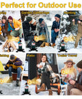 Portable Propane Heater For Outdoors, Cordless Radiant Camp Heater with Foldable Tank Holder shown in various outdoor settings.
