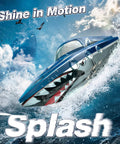 High Speed Predator Hull RC Boat For Kids And Adults Waterproof 2.4GHz Remote Control racing through waves in shining blue.