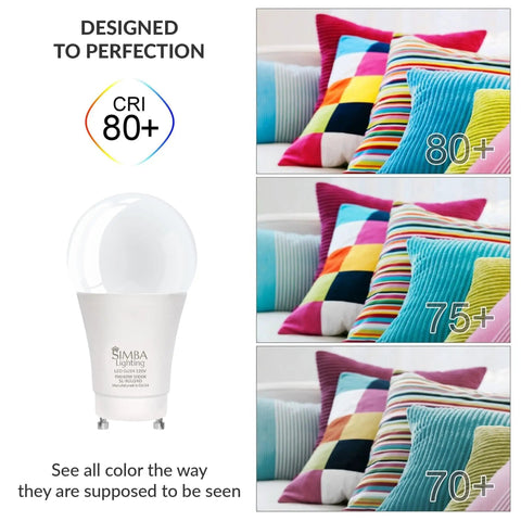 GU24 LED A19 Light Bulbs 9W 60W To 75W Replacement 4 Pack 120V 2 Prong Twist And Lock Base Daylight 5000K Non Dimmable Energy Saving bulb with CRI 80+ color accuracy comparison