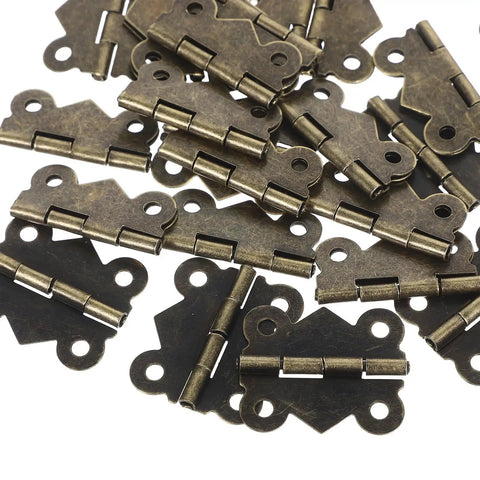 Antique Decorative Butterfly Hinges Set Of 24 For Jewelry Boxes And Cabinets, olive green finish, displayed on white surface.