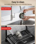 4 In 1 Milk Frother And Steamer With Detachable Milk System, 500ml Capacity being rinsed and loaded into dishwasher