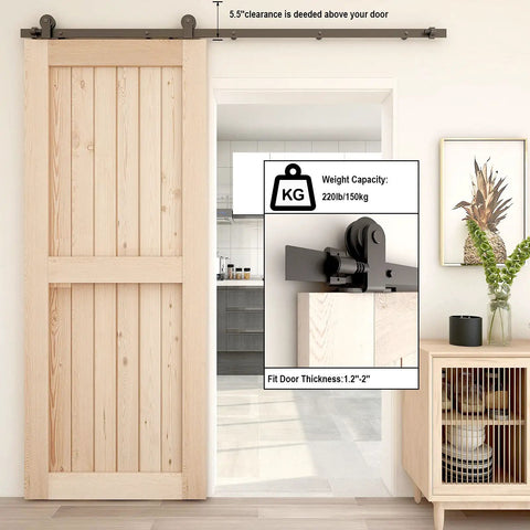 6-Foot Sliding Barn Door Hardware Kit For Single Wood Door Heavy-Duty T-Shaped Black Track System DIY Ready installed in living space
