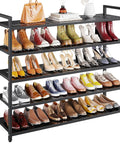 Heavy Duty Metal Shoe Shelf For Up To 30 Pairs with black steel frame showcasing various footwear in a neat, organized layout.