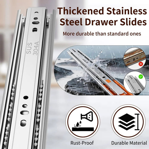 14 Inch Soft Close Drawer Slides With Full Extension Stainless Steel Side Mount Glides Heavy Duty Rails for durability
