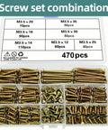 470 Piece M3.5 Zinc Plated Phillips Flat Head Wood Screw Assortment Kit With Seven Lengths, Self Tapping Fasteners For DIY Projects, Handy Box Of Phillips Drive Wood Screws For Furniture And Deck Repairs, assorted screws in organizer box