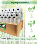 Box of Phenol Free 74 GSM Extra Thick Thermal Paper Receipt Rolls 3 1/8 X 230, 50 Rolls, BPA Free, BPS Free, FSC Certified