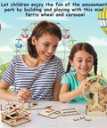 Mother and daughter assembling 4 In 1 STEM Kit For Kids Ages 6 13 Build A Ferris Wheel Carousel Fiber Optic Lamp And Starry Night Light