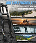 Beefy 20x4.0 Fat Tire EBike Air Suspension Fork With 185mm Travel 135mm Hub 9mm QR for diverse terrains.