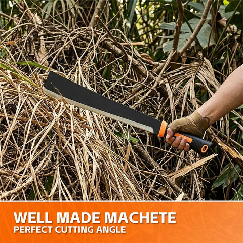 Beast Mode Heavy Duty Sickle Machete For Yard Work And Bush Clearing 20 Inch Black Stainless Blade in action cutting brush