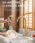 Kitchen Faucets with Pull Down Sprayer,WOWOW Gold High Arc Single Handle Classic Stainless Steel Sink Faucet 1 or 3 Hole using a pull-down sprayer.
