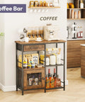Your Go To Home Coffee Bar Cabinet With Drawers, Farmhouse Style Buffet Sideboard in kitchen setting, espresso finish